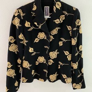 Zelda black & gold floral embroidered Blazer size 2 small